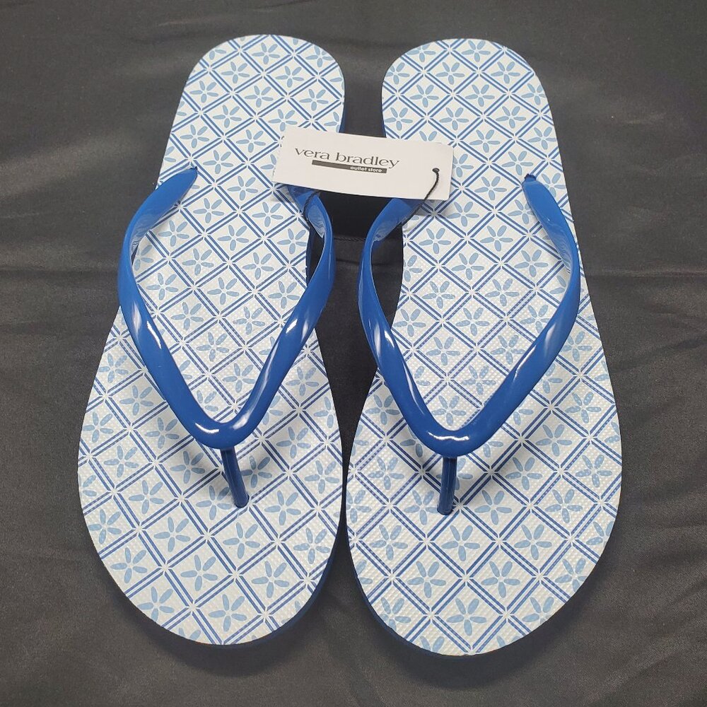 BNWT Vera Bradley Etched Floral Pool Blue Flip Flops -Large 9/10
